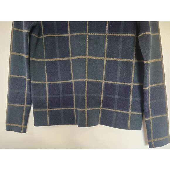 Tahari Sweater Womens XS Green Windowpane Plaid Mock Neck Cozy Comfy Preppy - Picture 3 of 8